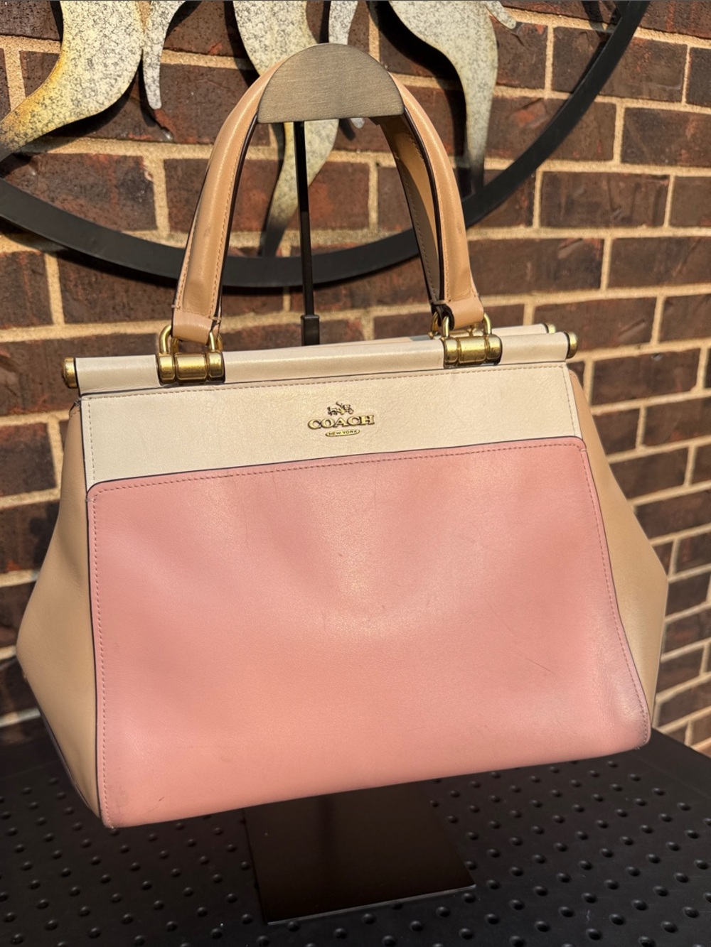 Coach Grace 26831 Colorblock Leather Satchel Beechwood Pink Ivory